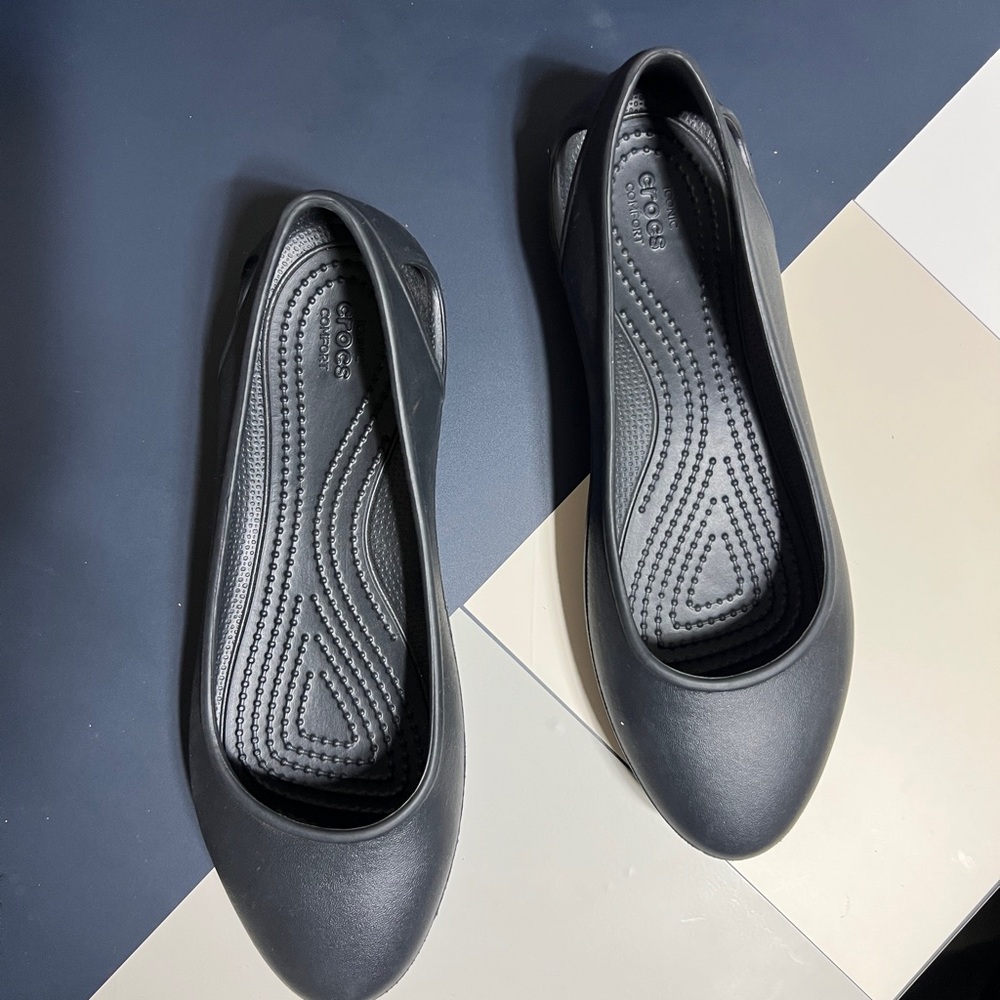 Womens Crocs Laura Black Slip On Ballet Flats Shoes Size 7